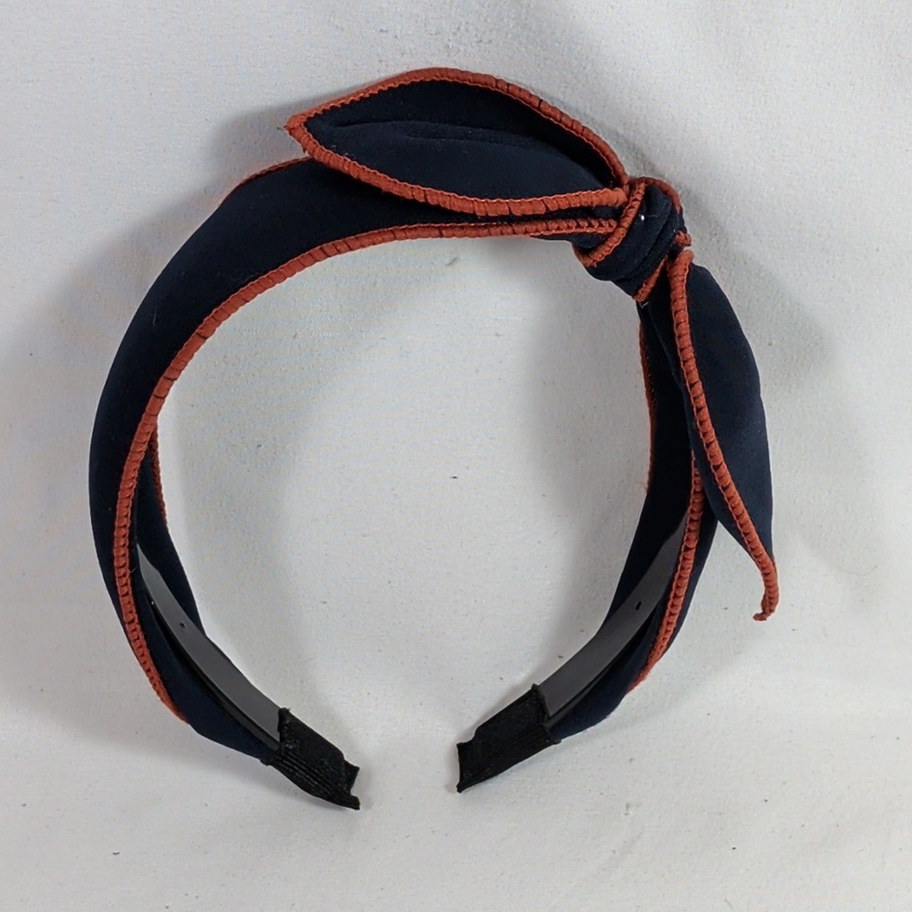 Blue & Orange Headband; Knotted Navy Bow with Orange Trim